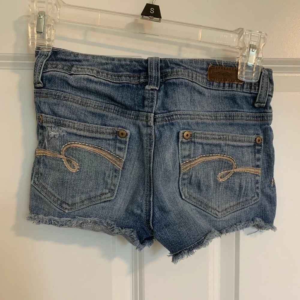 Justice Jean shorts size 8R frayed bottoms blue denim girls!
